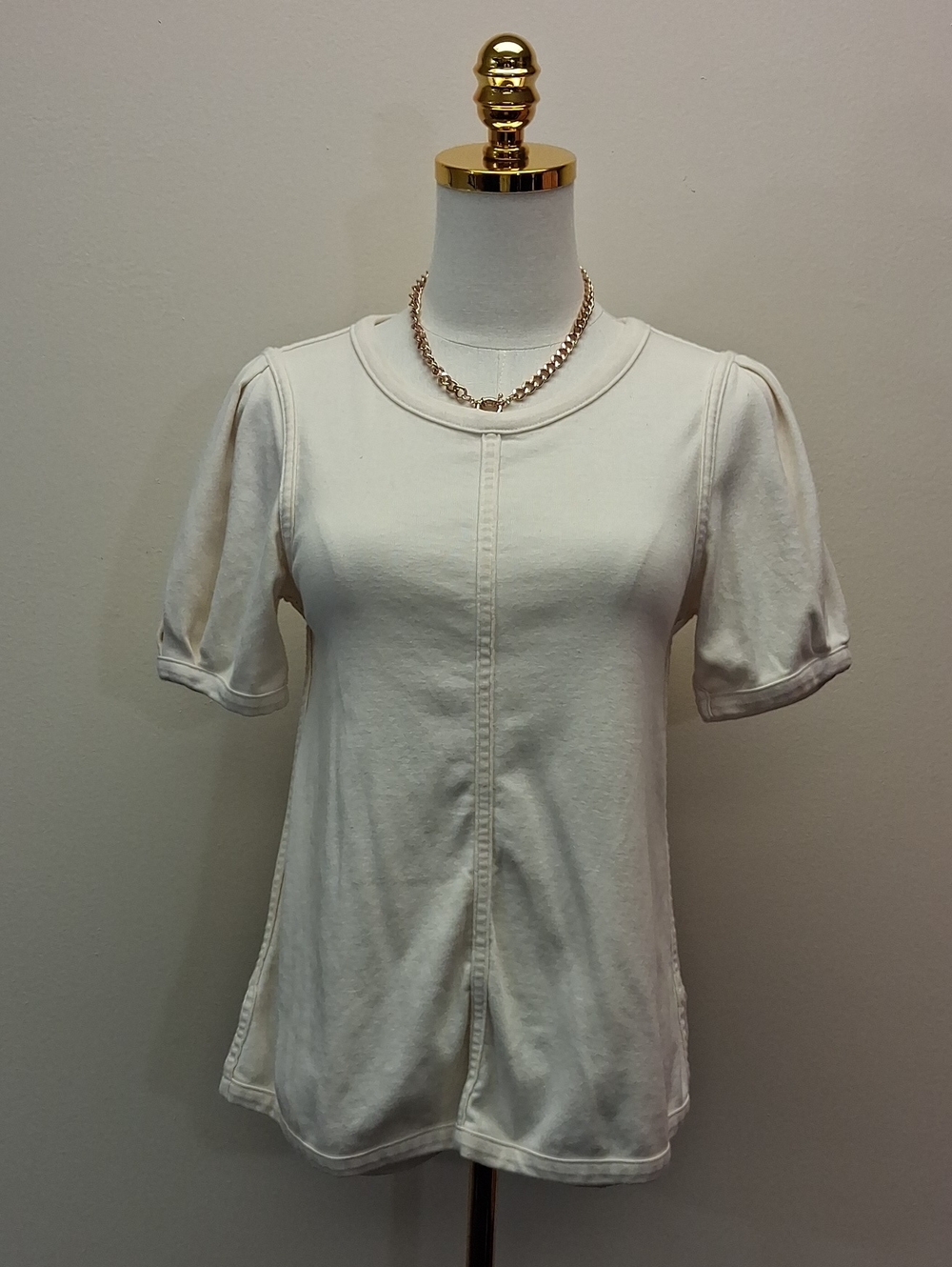 Alabama Chanin Cream Seam Detail Short Sleeve Top Size Small